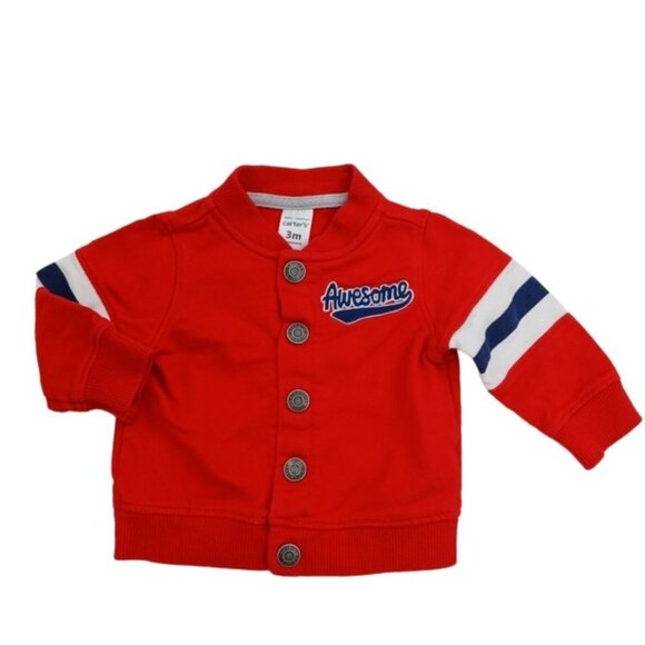 CARTER'S Boys Bomber Jacket Size 3 Months Red Blue Button Down Long Sleeve - Picture 1 of 5